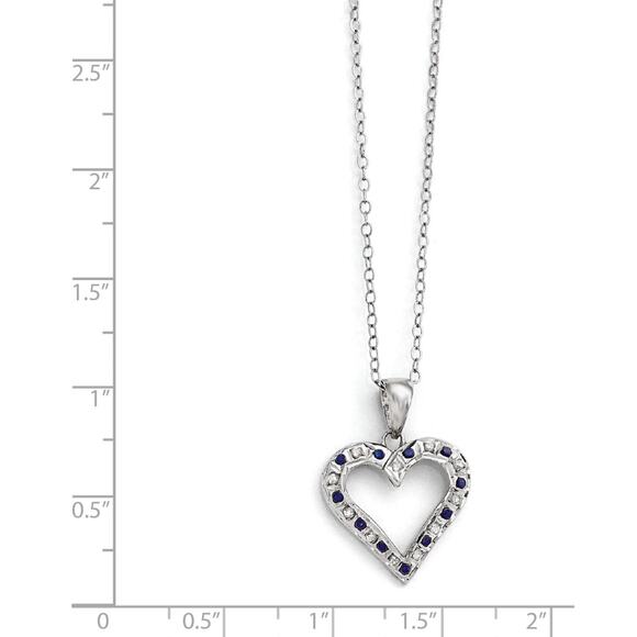 NIB Mystique Platinum Over Sterling Silver Diamond & Sapphire Heart Necklace - Picture 11 of 16